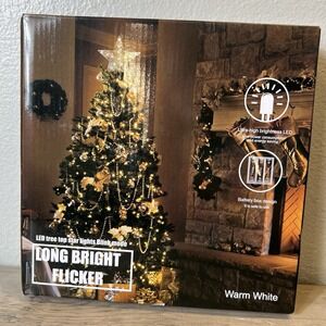 LED Christmas Tree Topper Star Light Warm White 9" Battery Operated Flicker Mode